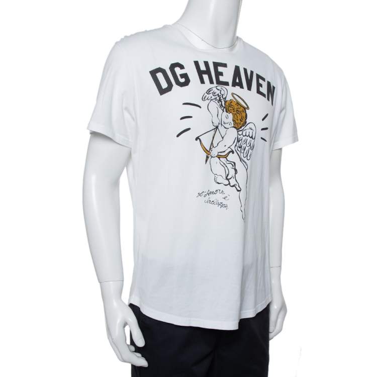 Pre Owned Dolce & Gabbana White DG Heaven Printed Cotton Crewneck T-Shirt L
