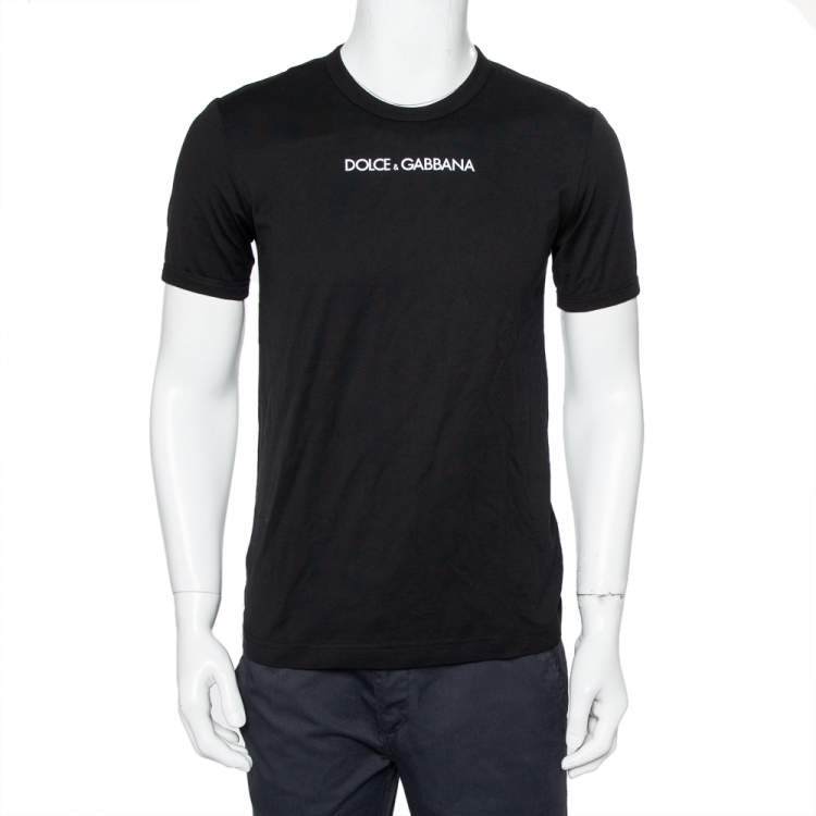 Pre Owned Dolce & Gabbana Black Cotton Logo Printed Crewneck T-Shirt S