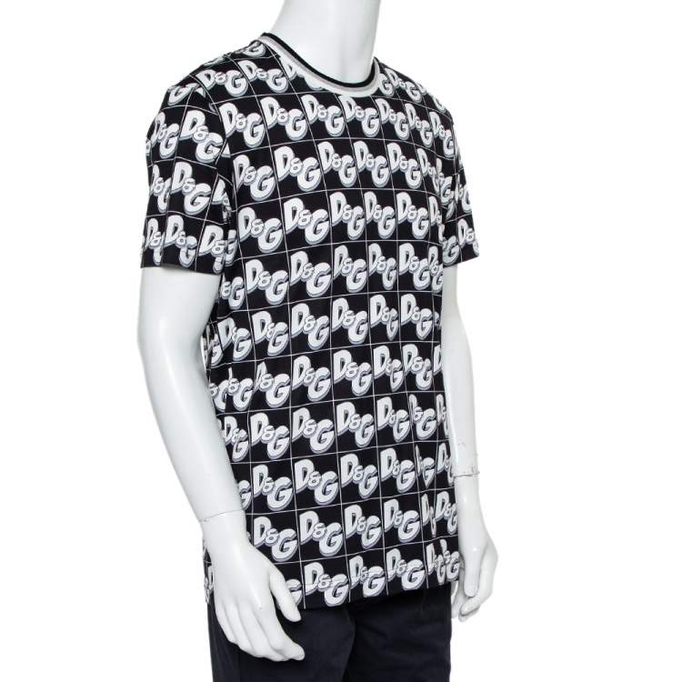 Pre Owned Dolce & Gabbana Black/White All Over Print Cotton Crewneck T-Shirt XL