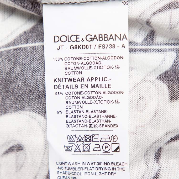 Pre Owned Dolce & Gabbana Black/White All Over Print Cotton Crewneck T-Shirt XL