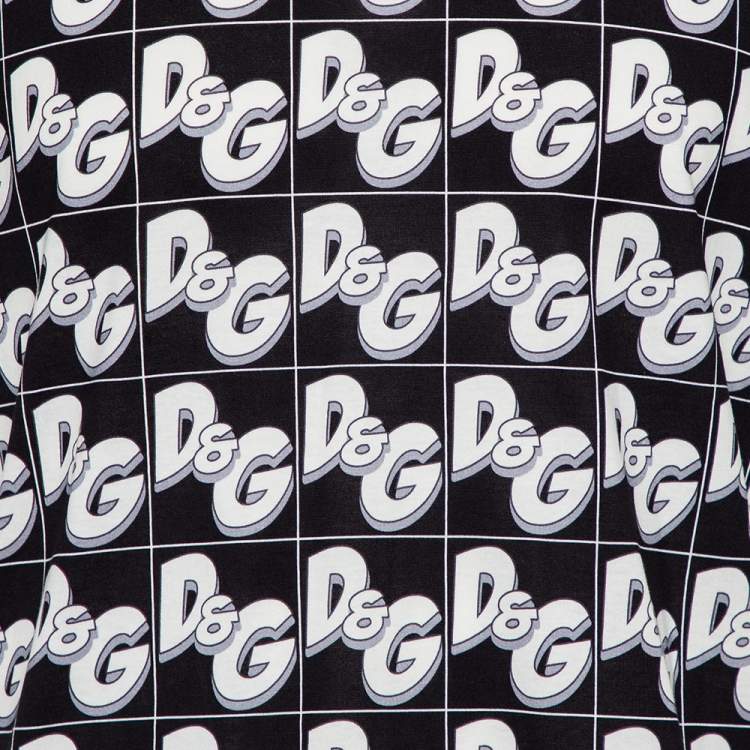 Pre Owned Dolce & Gabbana Black/White All Over Print Cotton Crewneck T-Shirt XL