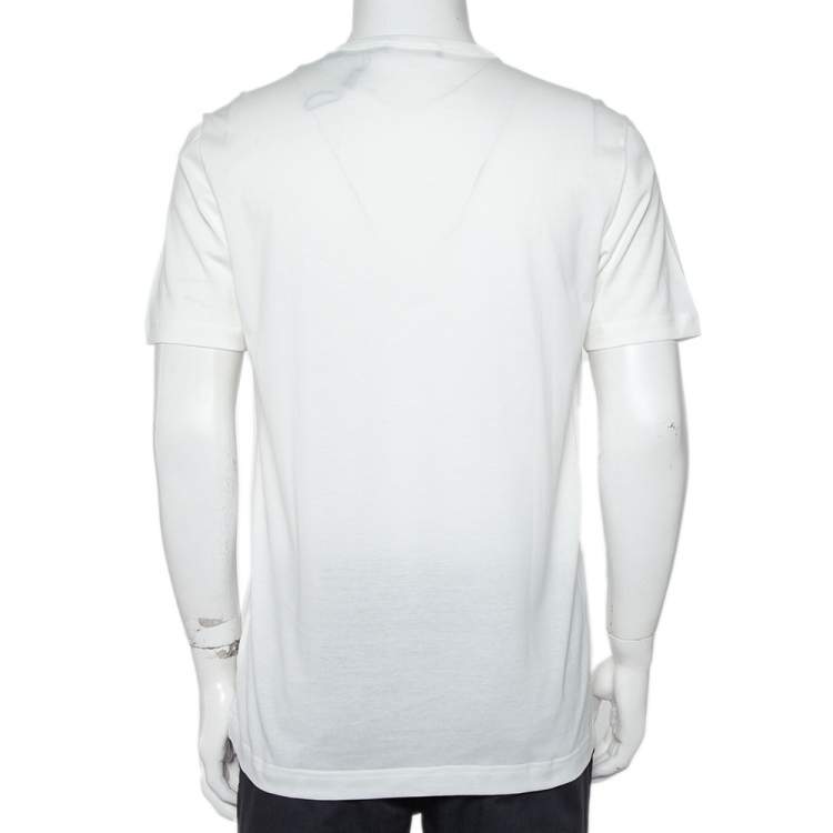 Pre Owned Dolce & Gabbana White Cotton Logo Patch Detail Crewneck T-Shirt L
