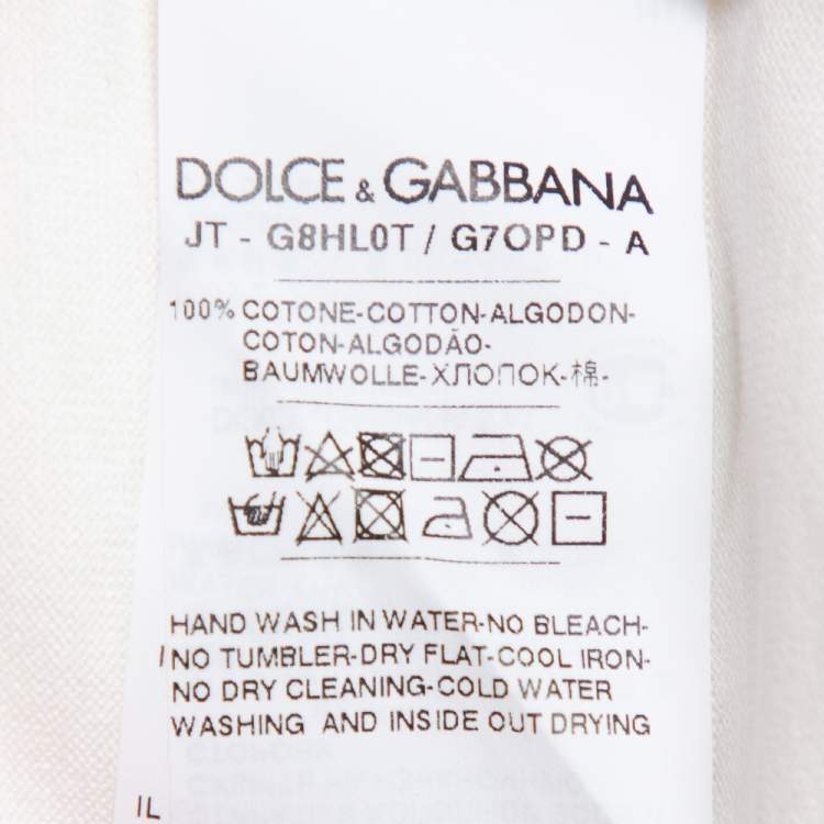 Pre Owned Dolce & Gabbana White Cotton Logo Patch Detail Crewneck T-Shirt L