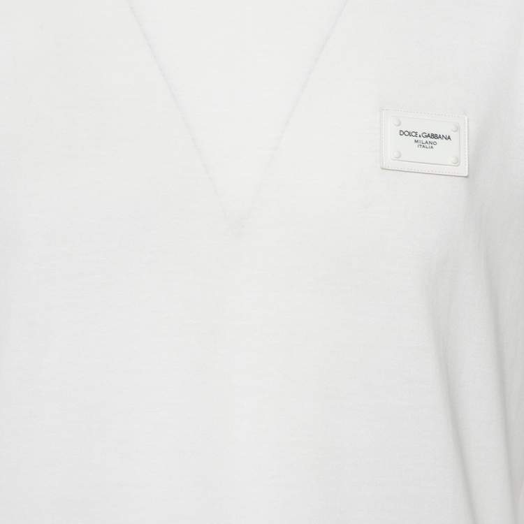 Pre Owned Dolce & Gabbana White Cotton Logo Patch Detail Crewneck T-Shirt L