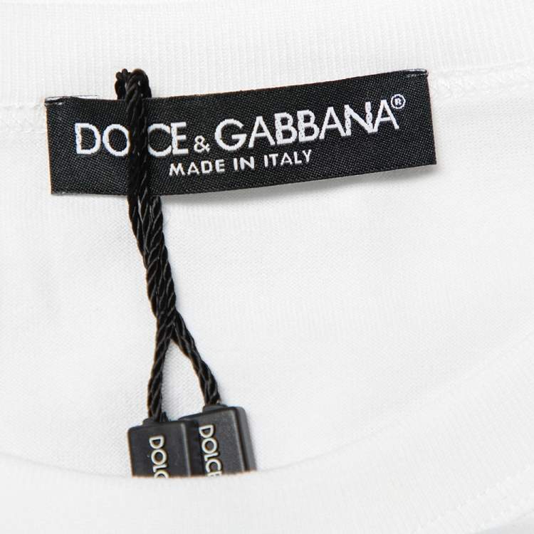 Pre Owned Dolce & Gabbana White Logo Patch Detail Cotton Crewneck T-Shirt L