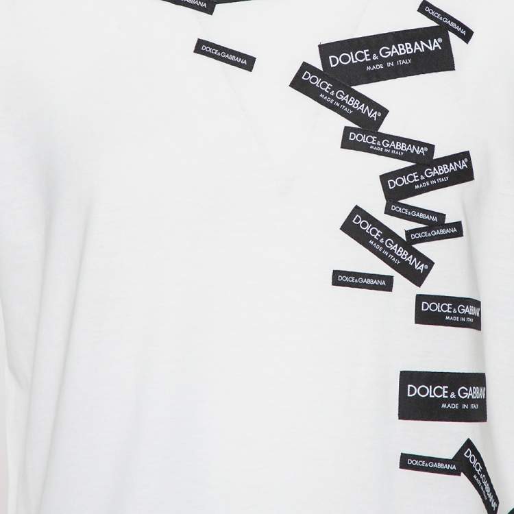 Pre Owned Dolce & Gabbana White Logo Patch Detail Cotton Crewneck T-Shirt L
