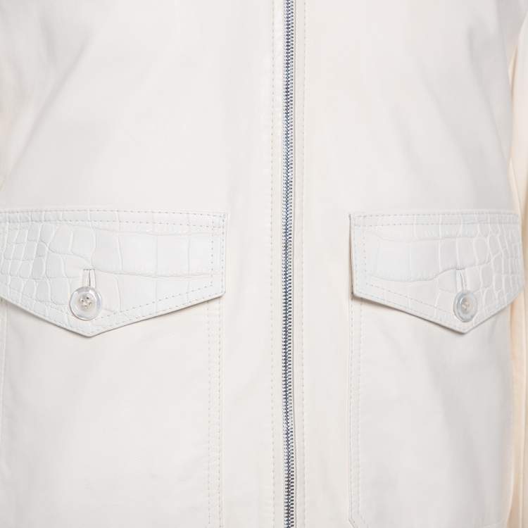 Pre Owned Dolce & Gabbana White Alligator Leather Zip Front Jacket XL