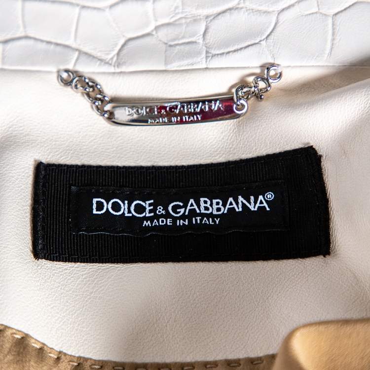 Pre Owned Dolce & Gabbana White Alligator Leather Zip Front Jacket XL