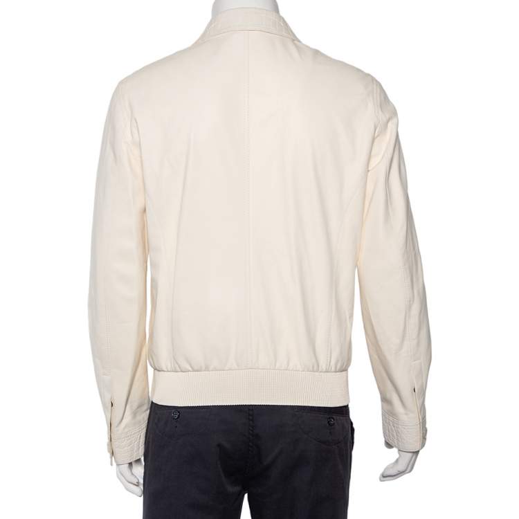 Pre Owned Dolce & Gabbana White Alligator Leather Zip Front Jacket XL