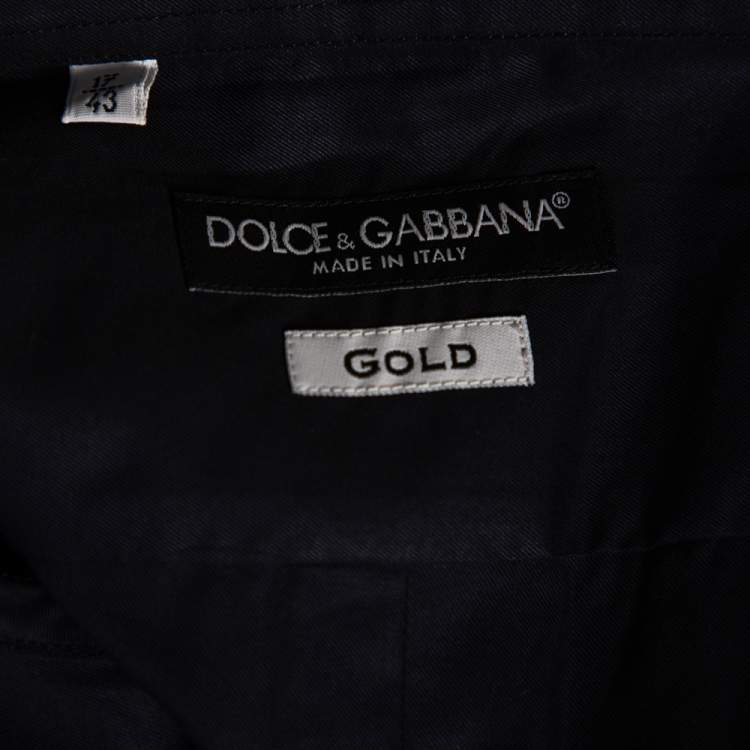 Pre Owned Dolce & Gabbana Navy Blue Cotton Stripe Silk Collared Gold Label Shirt XXL