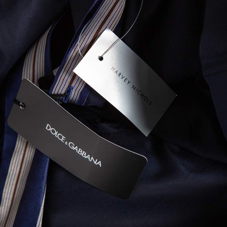Pre Owned Dolce & Gabbana Navy Blue Cotton Stripe Silk Collared Gold Label Shirt XXL