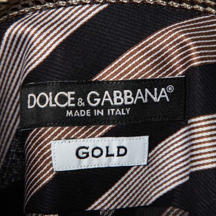 Pre Owned Dolce & Gabbana Brown Diagonal Striped Cotton Contrast Silk Collared Shirt L