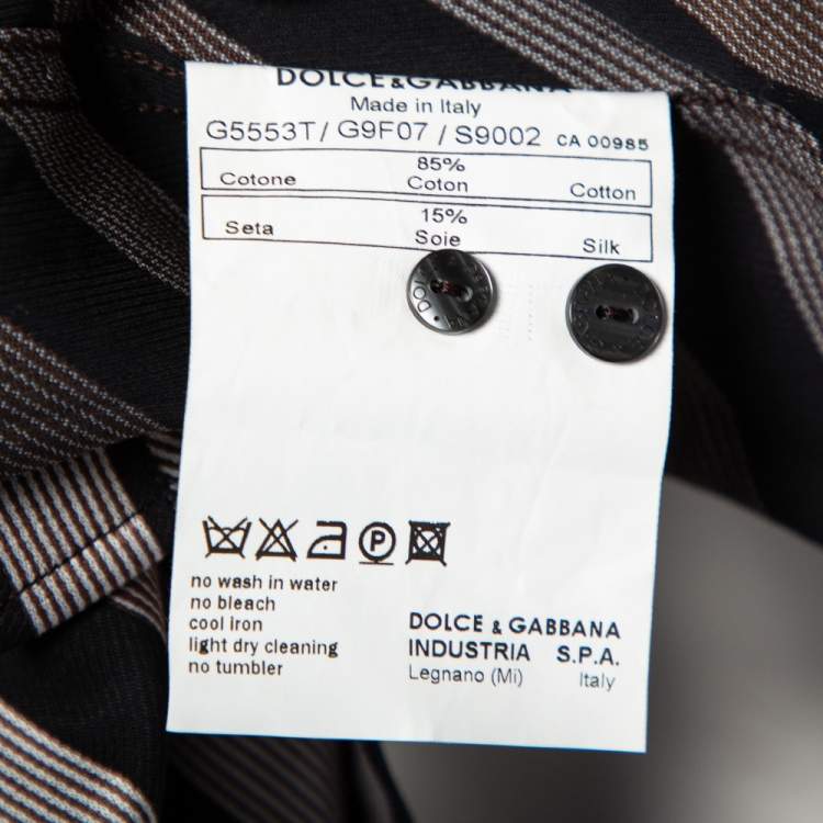 Pre Owned Dolce & Gabbana Brown Diagonal Striped Cotton Contrast Silk Collared Shirt L