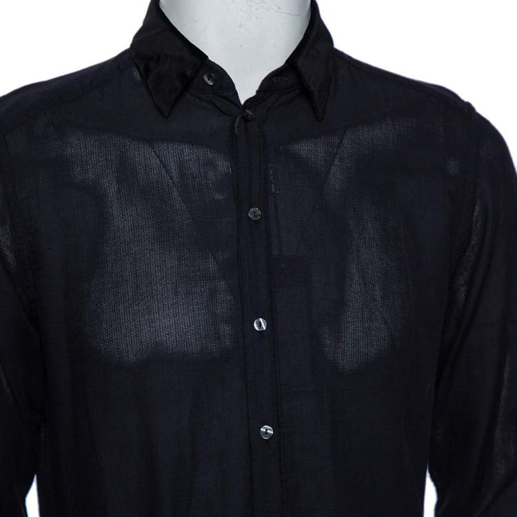 Pre Owned Dolce & Gabbana Black Cotton Mesh Velvet Collar Detail Gold Label Shirt M 