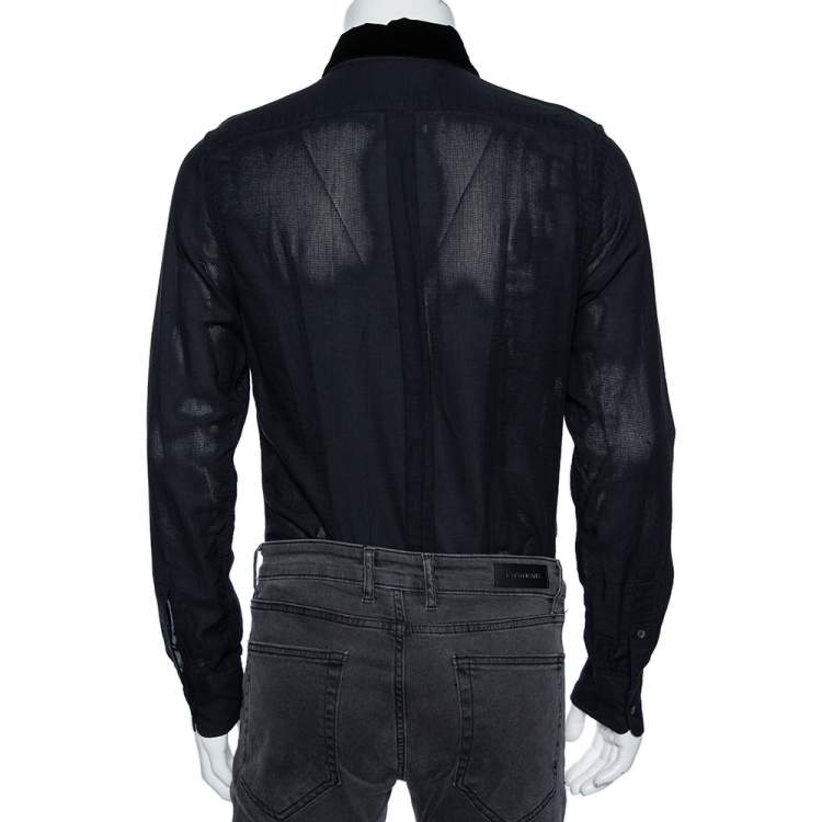 Pre Owned Dolce & Gabbana Black Cotton Mesh Velvet Collar Detail Gold Label Shirt M 