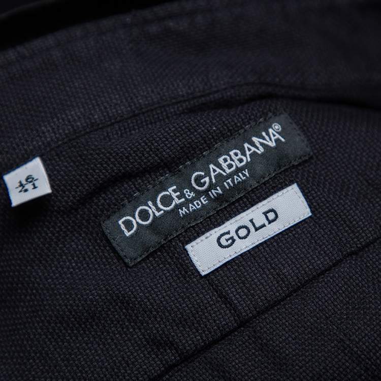 Pre Owned Dolce & Gabbana Black Cotton Mesh Velvet Collar Detail Gold Label Shirt M 