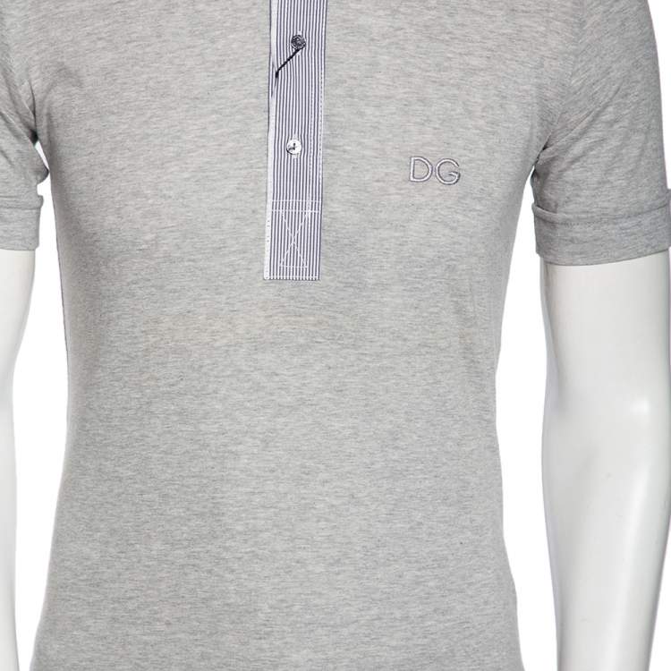 Pre Owned Dolce & Gabbana Grey Jersey Contrast Trim Button Down T-Shirt M
