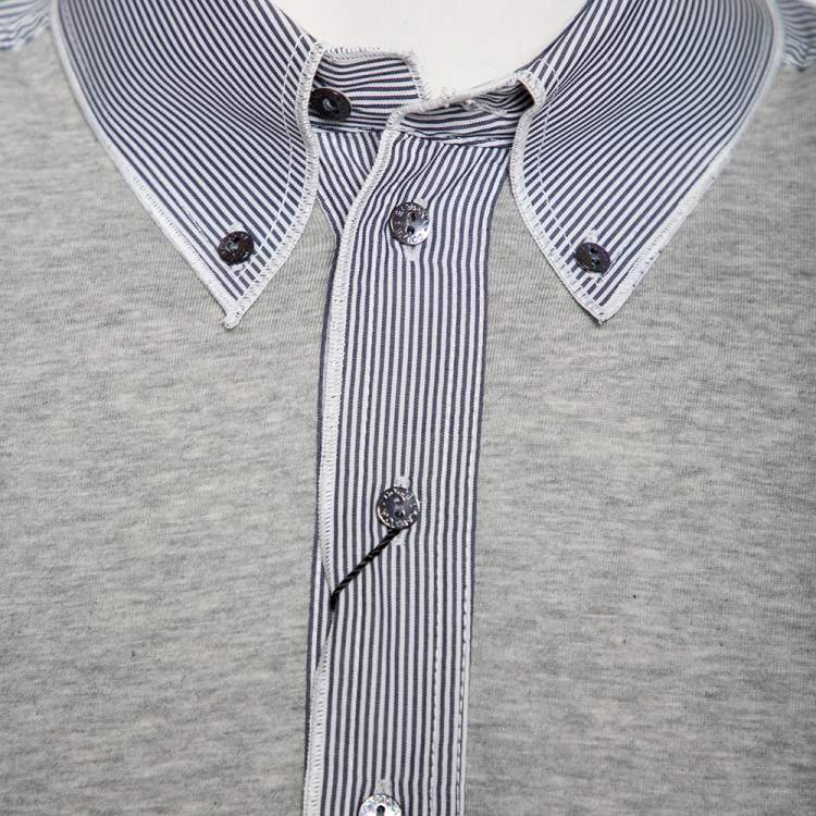 Pre Owned Dolce & Gabbana Grey Jersey Contrast Trim Button Down T-Shirt M