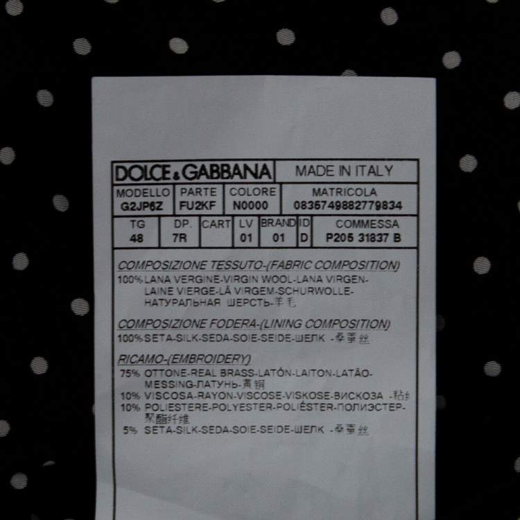 Pre Owned Dolce & Gabbana Black Wool Crown Logo Embroidered Single Breasted Blazer M