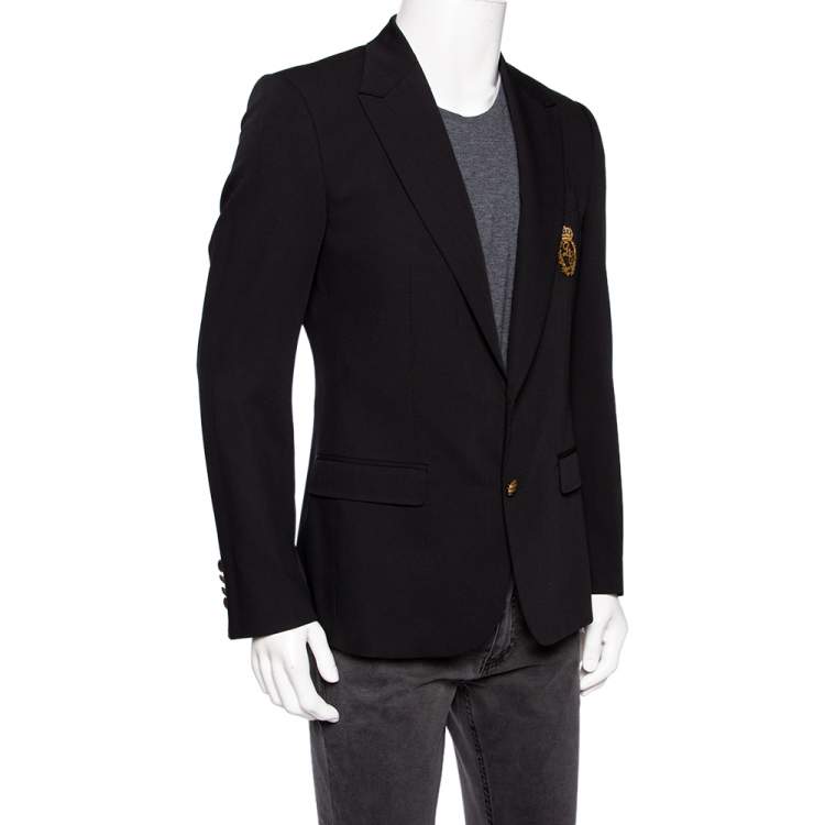 Pre Owned Dolce & Gabbana Black Wool Crown Logo Embroidered Single Breasted Blazer M