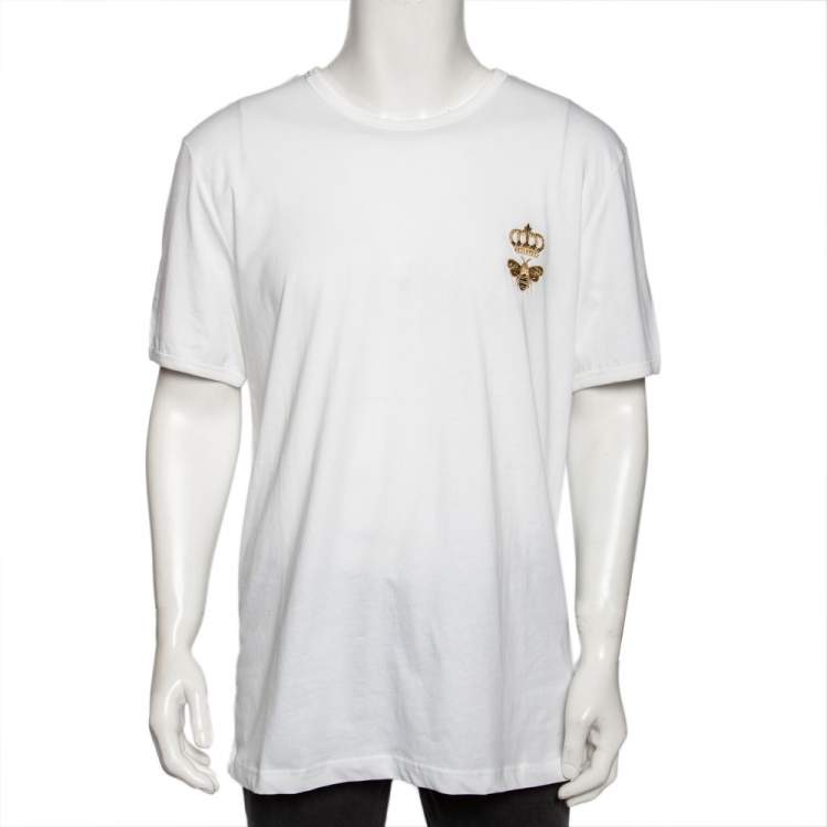 Dolce & Gabbana White Cotton Bee & Crown Embroidered Short Sleeve T-Shirt  XXL Dolce & Gabbana | TLC