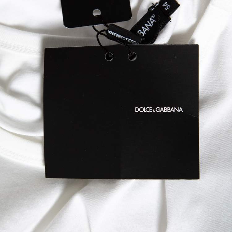 Pre Owned Dolce & Gabbana White Cotton Bee & Crown Embroidered Short Sleeve T-Shirt XXL