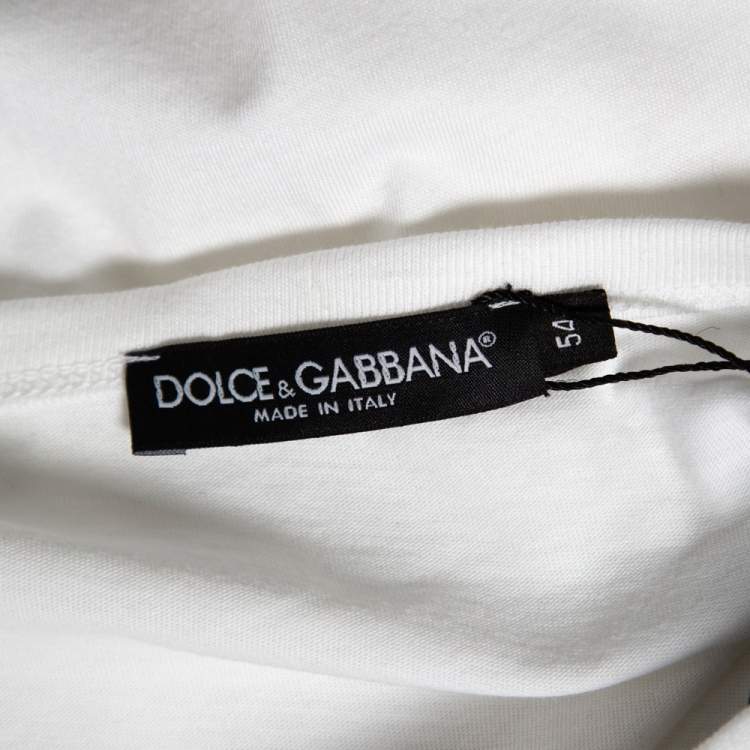 Pre Owned Dolce & Gabbana White Cotton Bee & Crown Embroidered Short Sleeve T-Shirt XXL