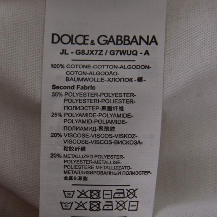 Pre Owned Dolce & Gabbana White Cotton Bee & Crown Embroidered Short Sleeve T-Shirt XXL
