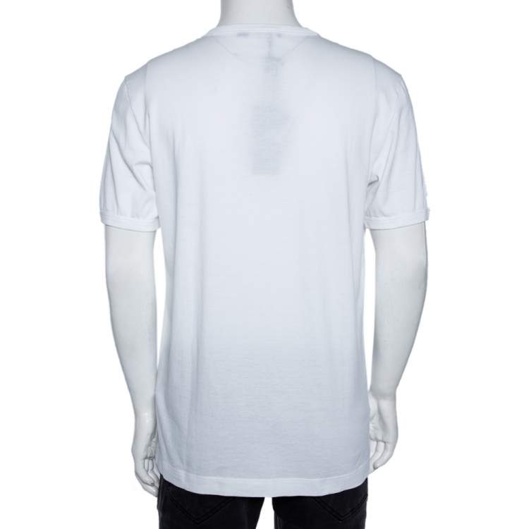 Pre Owned Dolce & Gabbana White Printed Cotton Short Sleeve T-Shirt L