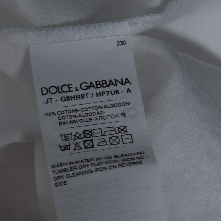 Pre Owned Dolce & Gabbana White Printed Cotton Short Sleeve T-Shirt L