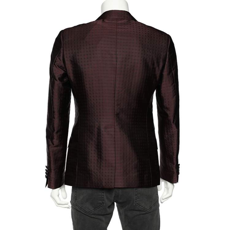 Pre Owned Dolce & Gabbana Burgundy Polka Dotted Wool Single Breasted Blazer M 
