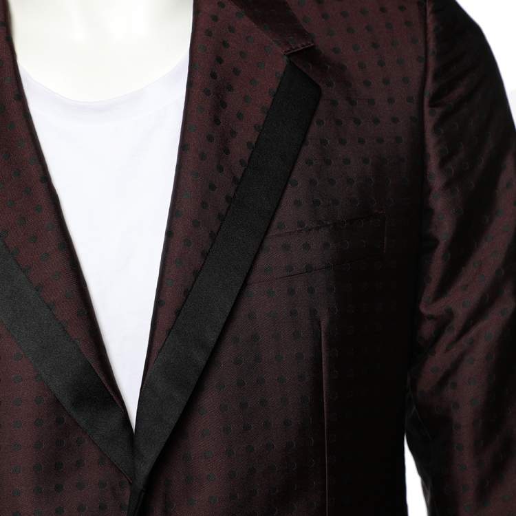 Pre Owned Dolce & Gabbana Burgundy Polka Dotted Wool Single Breasted Blazer M 