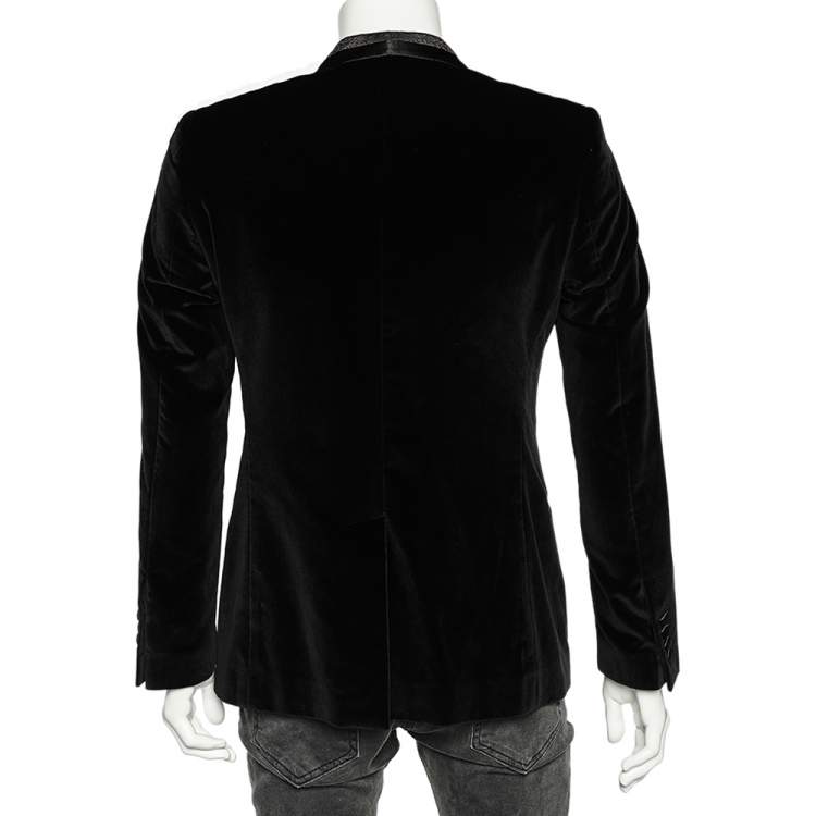 Pre Owned Dolce & Gabbana Black Velvet & Brocade Lapel Double Breasted Blazer M