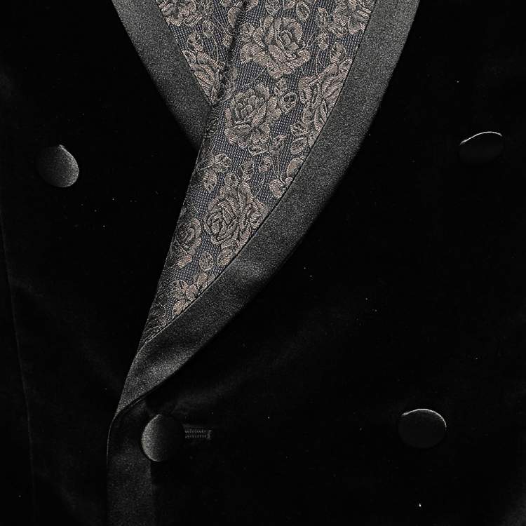 Pre Owned Dolce & Gabbana Black Velvet & Brocade Lapel Double Breasted Blazer M