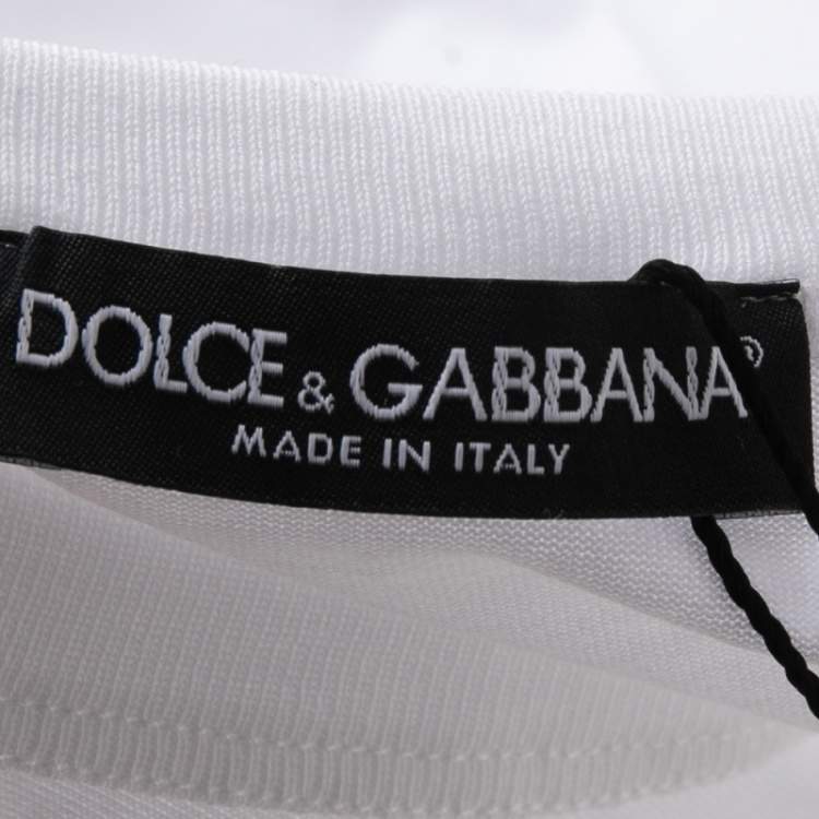 Pre Owned Dolce & Gabbana White Cotton Logo Applique Detailed Crewneck T-Shirt M