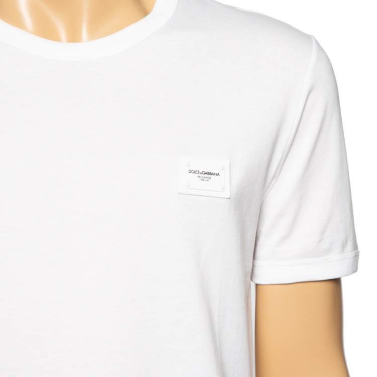 Pre Owned Dolce & Gabbana White Cotton Logo Applique Detailed Crewneck T-Shirt M