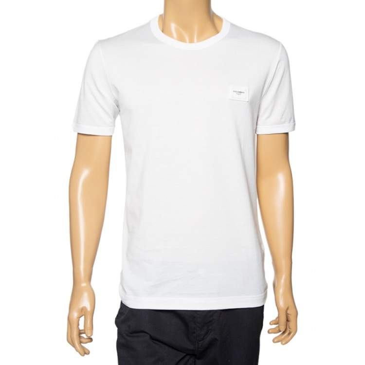 Pre Owned Dolce & Gabbana White Cotton Logo Applique Detailed Crewneck T-Shirt M