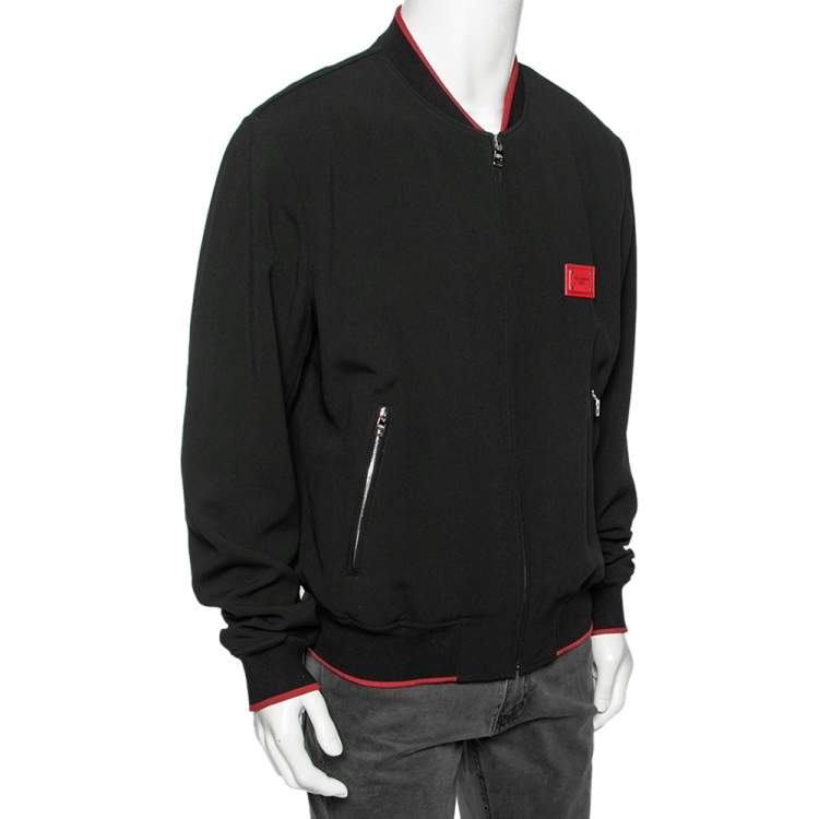 Pre Owned Dolce & Gabbana Black Crepe & Rib Knit Trimmed Zip Front Jacket XL