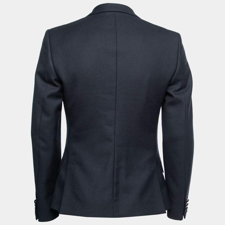 Pre Owned Dolce & Gabbana Navy Blue Wool Logo-Badge Blazer M
