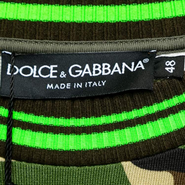 Pre Owned Dolce & Gabbana Green Camouflage Cotton Logo Plaque Sweatshirt M