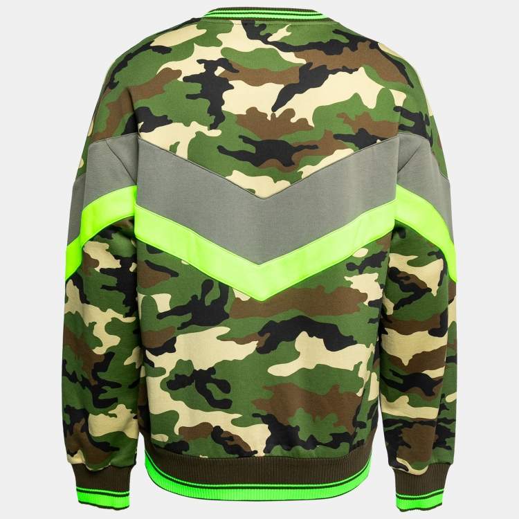 Pre Owned Dolce & Gabbana Green Camouflage Cotton Logo Plaque Sweatshirt M
