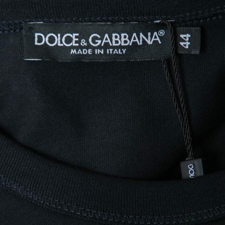 Pre Owned Dolce & Gabbana Black Cotton Logo Patch Crew Neck T-Shirt XS