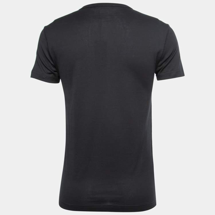 Pre Owned Dolce & Gabbana Black Cotton Logo Patch Crew Neck T-Shirt XS