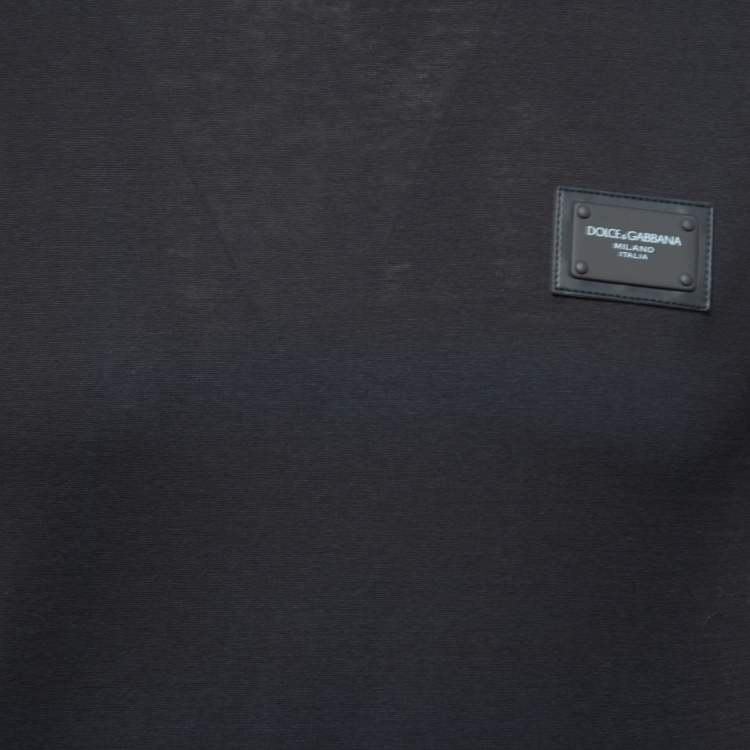 Pre Owned Dolce & Gabbana Black Cotton Logo Patch Crew Neck T-Shirt XS