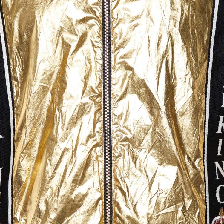 Pre Owned Dolce & Gabbana Gold Metallic 'Just Be King' Foil Bomber Jacket L