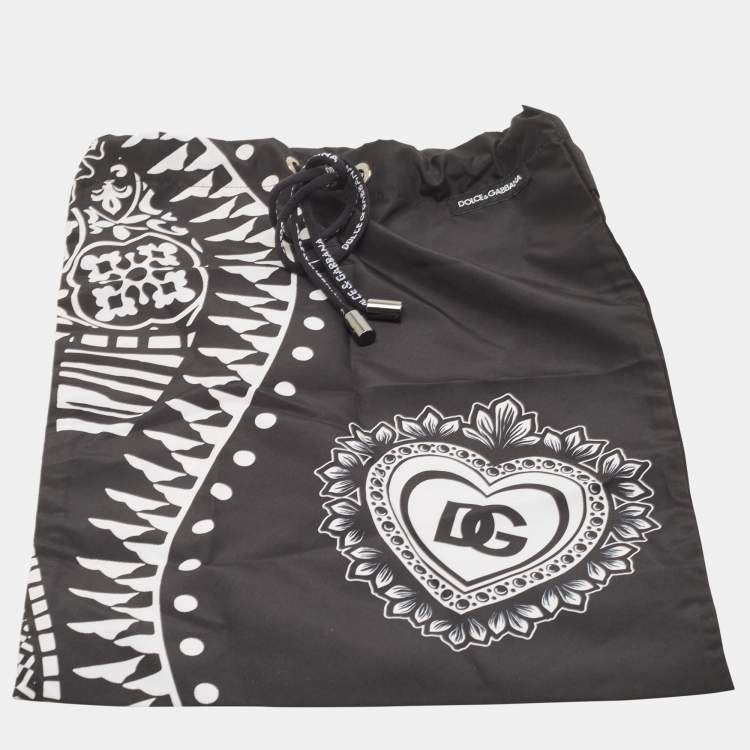 Pre Owned Dolce & Gabbana Black Heart Logo Print Synthetic Swim Trunk L