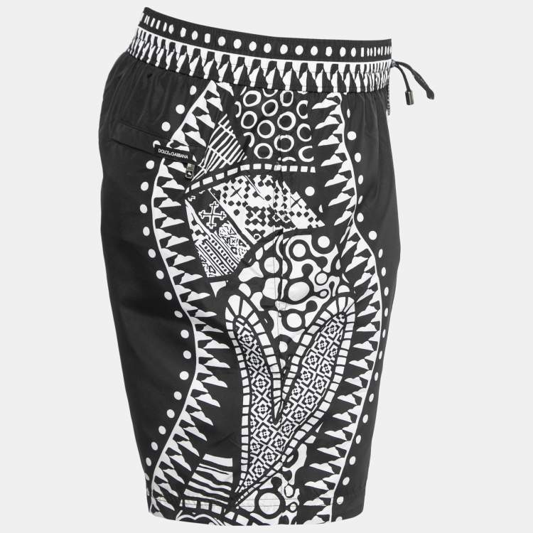 Pre Owned Dolce & Gabbana Black Heart Logo Print Synthetic Swim Trunk L