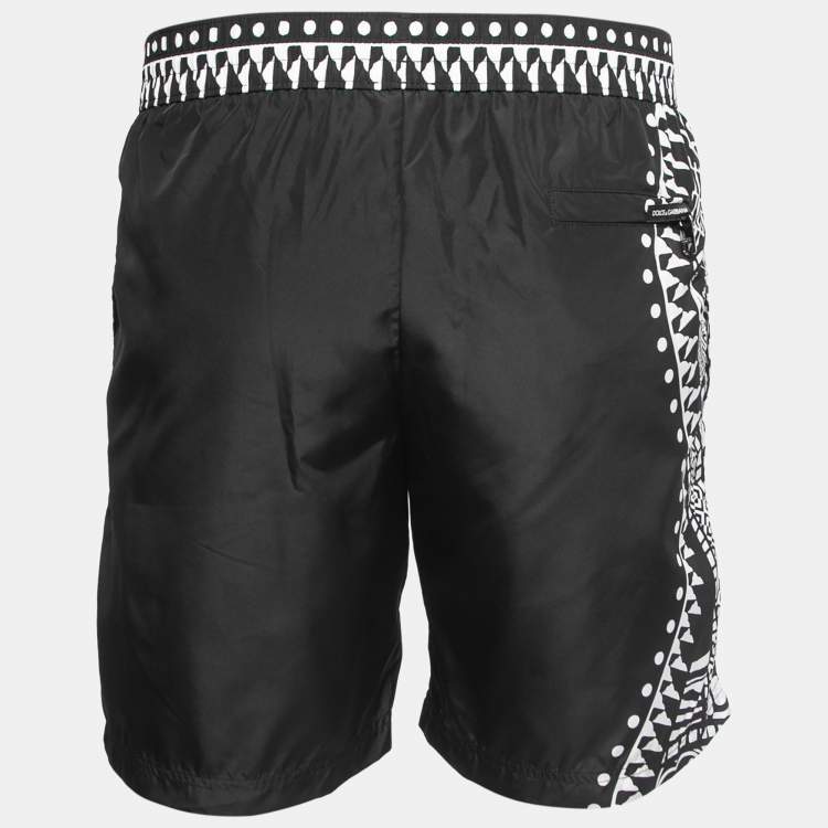 Pre Owned Dolce & Gabbana Black Heart Logo Print Synthetic Swim Trunk L