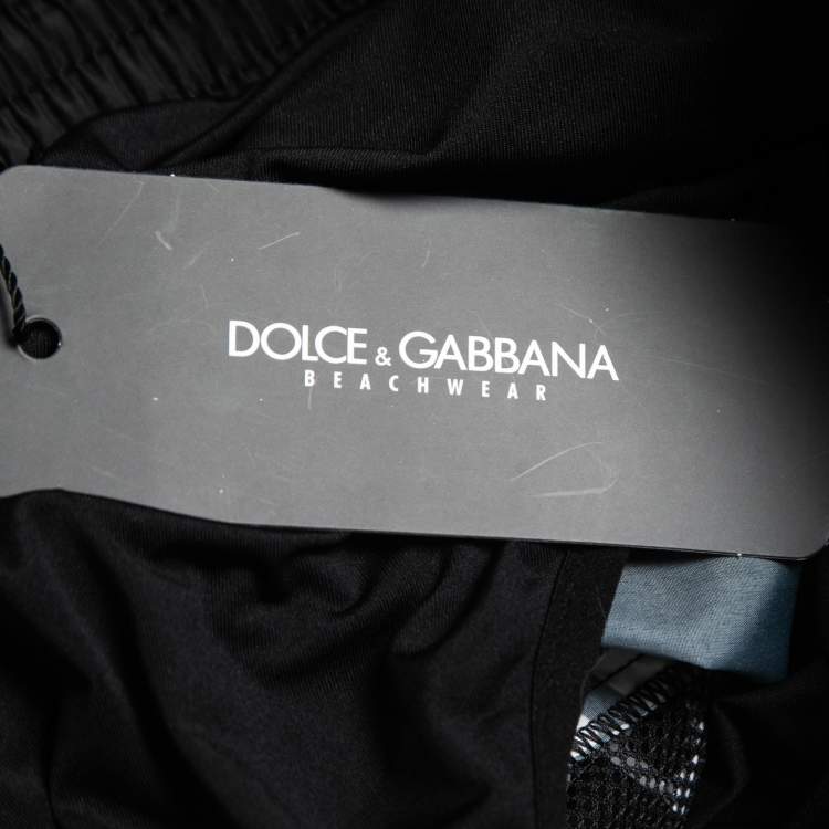Pre Owned Dolce & Gabbana Black Heart Logo Print Synthetic Swim Trunk L