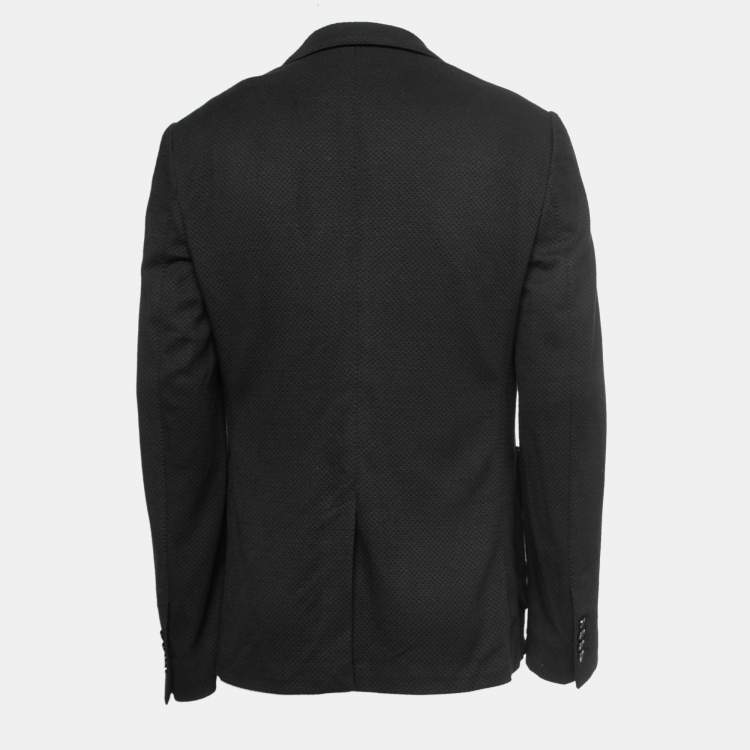 Pre Owned Dolce & Gabbana Black Textured Bee Crest Detail Button Front Jacket XL